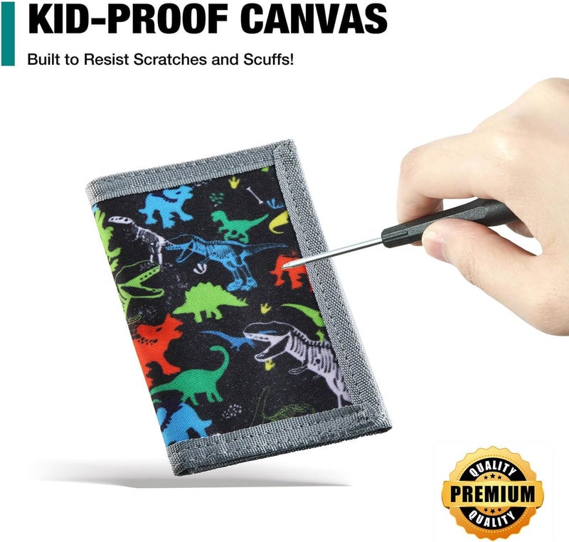 Lamumu Kids Wallets for Boys & Girls, Dinosaur Wallet for Teens, Toddler & Boys' Magic RFID Nylon & Canvas Wallet with Coin Pocket - Image 3